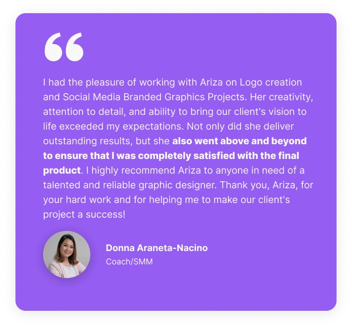 Ariza Projects testimonial from Donna Araneta