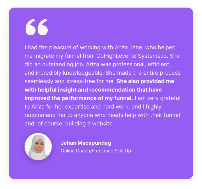 Ariza Projects testimonial from Jehan Macapundag