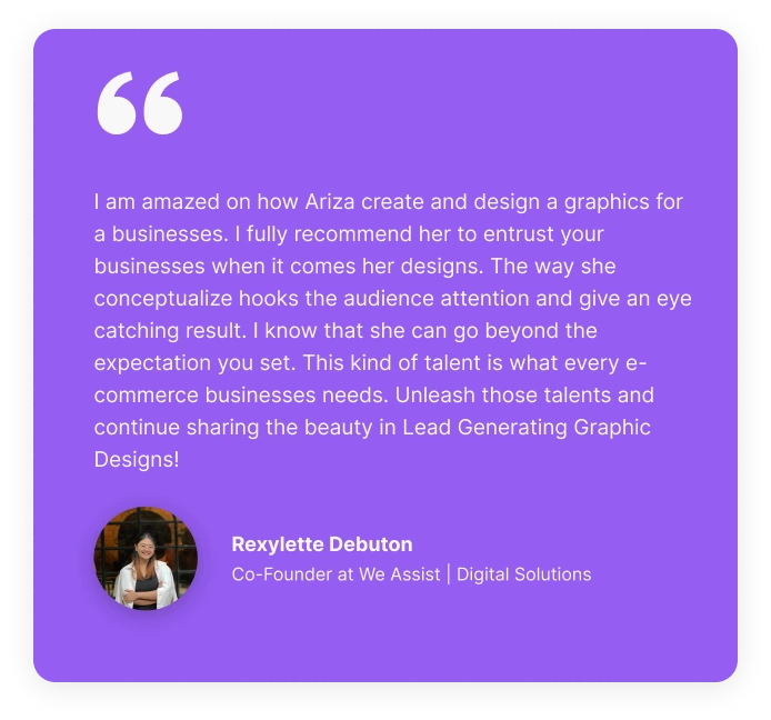 Ariza Projects testimonial from Rexylette Debuton